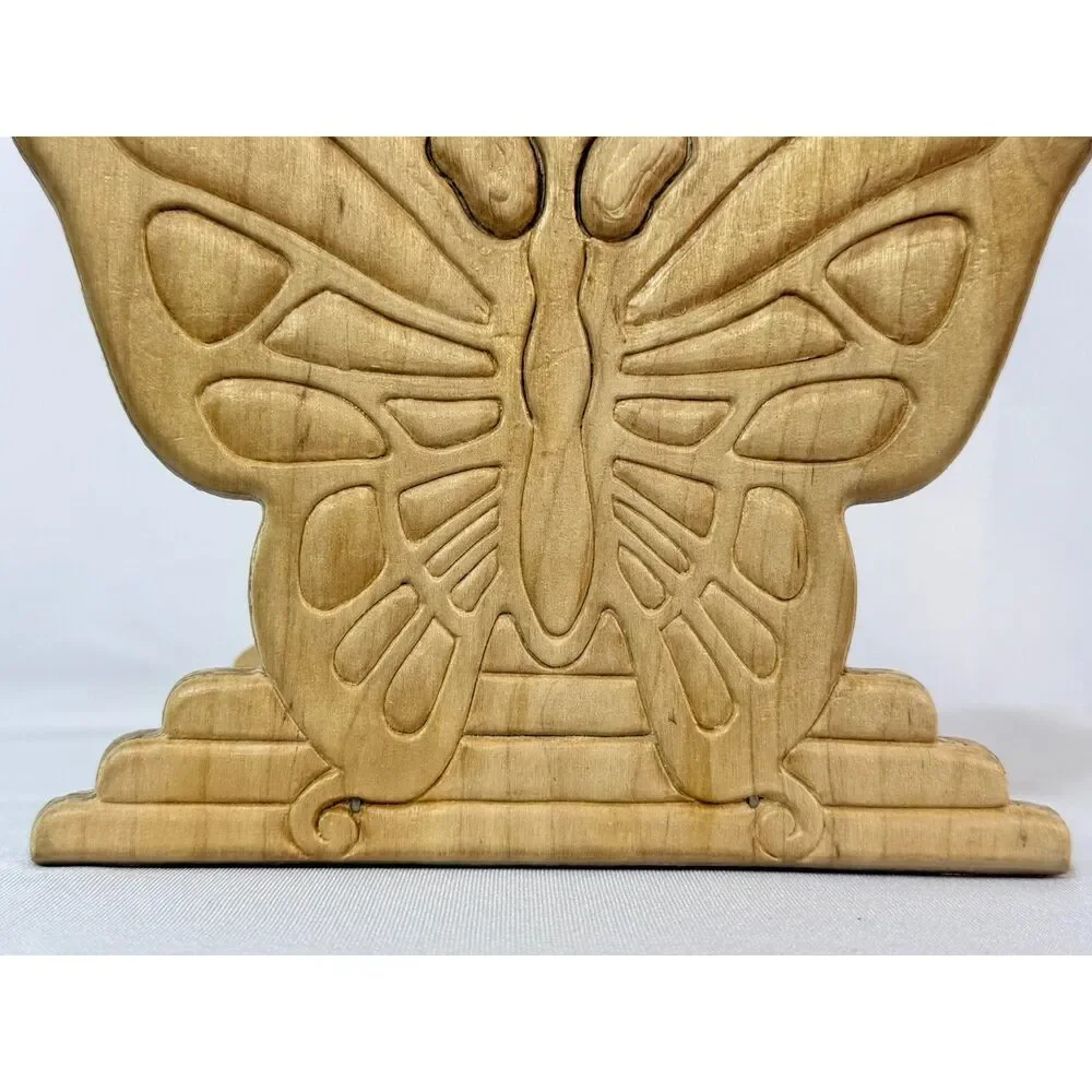 VTG Carved Wood Butterfly Napkin Letter Holder Table Stop Unfinished Paintable